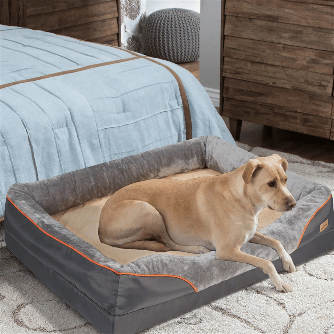 Panier pour chien haut de gamme avec soutien articulaire et cœur en mousse haute densité pour grands chiens – Canapé pour animaux extra-large à rebords rembourrés, déhoussable et lavable