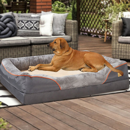 Panier pour chien haut de gamme avec soutien articulaire et cœur en mousse haute densité pour grands chiens – Canapé pour animaux extra-large à rebords rembourrés, déhoussable et lavable