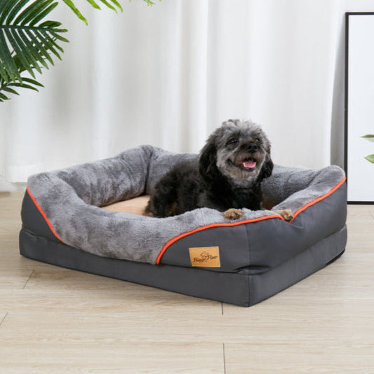Panier pour chien haut de gamme avec soutien articulaire et cœur en mousse haute densité pour grands chiens – Canapé pour animaux extra-large à rebords rembourrés, déhoussable et lavable
