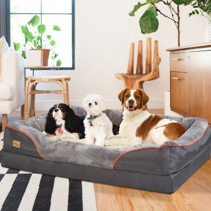 Panier pour chien haut de gamme avec soutien articulaire et cœur en mousse haute densité pour grands chiens – Canapé pour animaux extra-large à rebords rembourrés, déhoussable et lavable