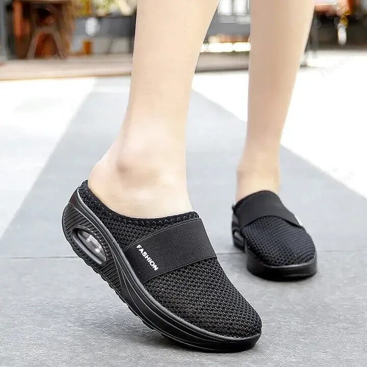 Cushioned Slip-On Walking Sneakers with Air Sole Technology for Women | Breathable Mesh Athletic Shoes for All-Day Standing and Comfort