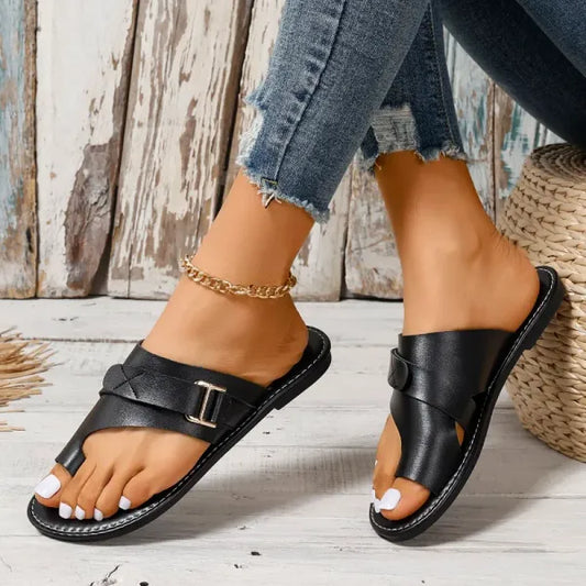 Sandales à enfiler en cuir pour femmes avec brides réglables - Mules orthopédiques à soutien plantaire pour un confort et un soulagement de la douleur toute la journée