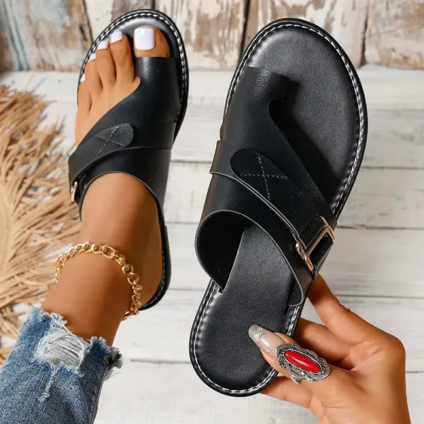 Women's Leather Slide Sandals with Adjustable Straps - Orthopedic Arch Support Slippers for All-Day Comfort & Pain Relief