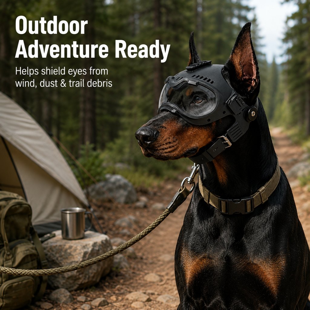 Ortekor K9 Tactical-Style Dog Helmet with Goggles for Hiking & Outdoor Training - Helps Shield Eyes from Wind, Dust & Trail Debris