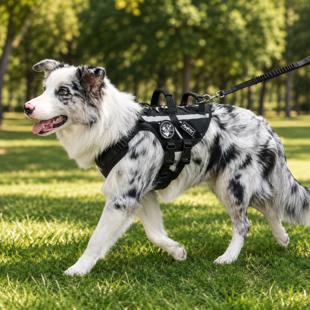 Ortekor Outdoor Dog Harness & Bungee Leash Set with Dual Handles, Storage Pouch & Patch Accessories for Hiking, Walking and Everyday Adventures