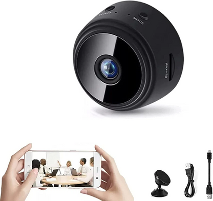 Compact WiFi Security Camera with 1080p HD Video, Infrared Night Vision, Magnetic Mount for Indoor Surveillance