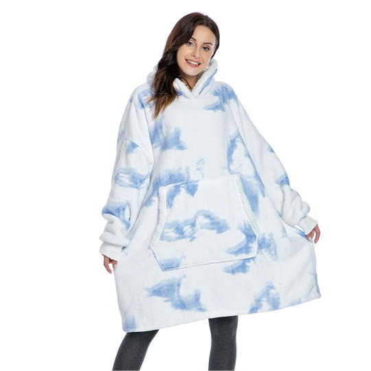 Oversized Wearable Throw with Hood & Front Pocket for Couch Lounging, Streaming & Staying Warm Indoors or Outdoors