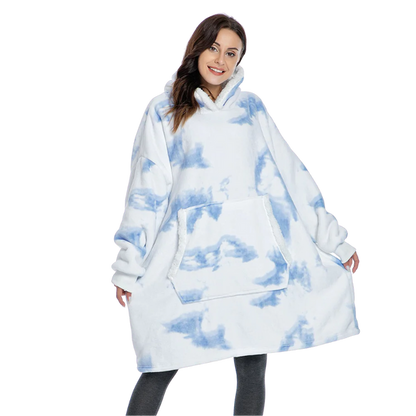 Oversized Wearable Throw with Hood & Front Pocket for Couch Lounging, Streaming & Staying Warm Indoors or Outdoors