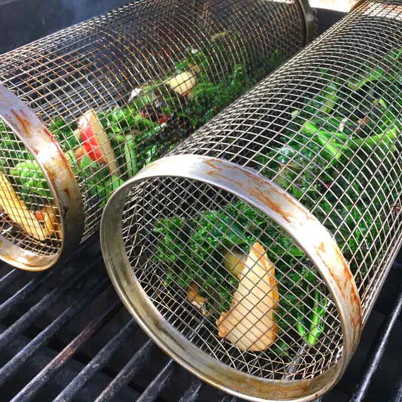 Rotating Tumble Basket for Outdoor Grills – 360° Roll Cage for Vegetables, Meat & Seafood – Stainless Steel BBQ Accessory