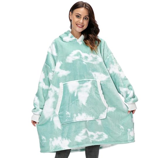Oversized Wearable Throw with Hood & Front Pocket for Couch Lounging, Streaming & Staying Warm Indoors or Outdoors