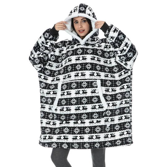 Oversized Wearable Throw with Hood & Front Pocket for Couch Lounging, Streaming & Staying Warm Indoors or Outdoors