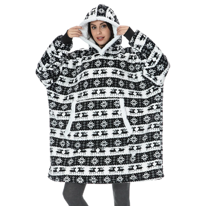 Oversized Wearable Throw with Hood & Front Pocket for Couch Lounging, Streaming & Staying Warm Indoors or Outdoors