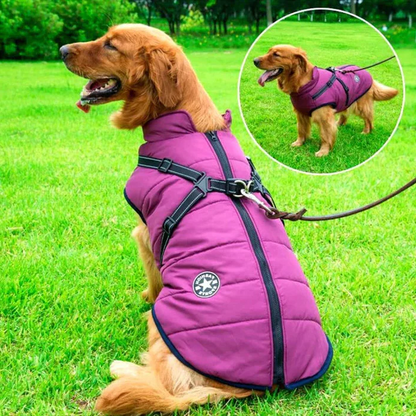 Cold-Weather Dog Coat with Sherpa Lining & Leash Harness – All-Breed Insulated Pet Jacket for Rain, Snow & Wind