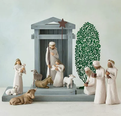 Handcrafted Wooden Nativity Scene with 20 Figurines – Complete Christmas Manger Display Set for Home Decor
