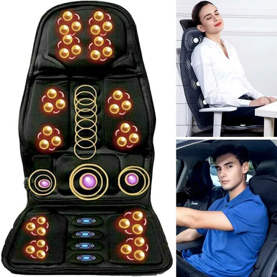 Heated Massage Seat Cushion with 8 Modes - Full-Back Shiatsu Massager Pad for Office Chair, Car Seat & Recliner - Vibration & Heat Therapy f