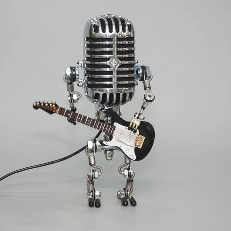 Articulated Metal Robot Desk Lamp with Miniature Guitar Accent for Music Rooms and Home Studios
