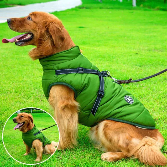 Cold-Weather Dog Coat with Sherpa Lining & Leash Harness – All-Breed Insulated Pet Jacket for Rain, Snow & Wind
