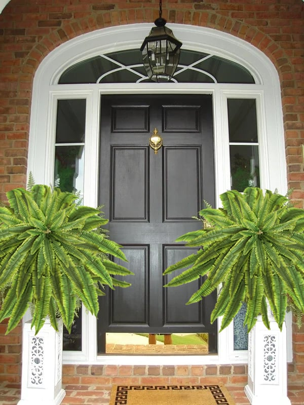 UV-Protected Synthetic Boston Fern Hanging Plant 28 Inches Wide Green Foliage for Porch Patio Indoor Outdoor Home Decor No Watering Needed