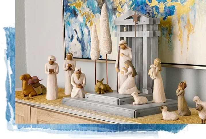 Handcrafted Wooden Nativity Scene with 20 Figurines – Complete Christmas Manger Display Set for Home Decor