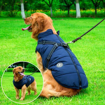 Cold-Weather Dog Coat with Sherpa Lining & Leash Harness – All-Breed Insulated Pet Jacket for Rain, Snow & Wind