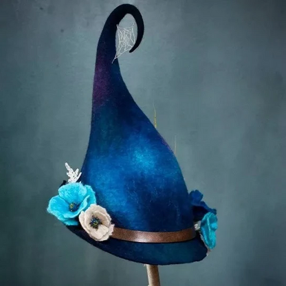 Handcrafted Merino Wool Pointed Costume Hat for Women Adults Halloween Party Cosplay Adjustable Headwear Purple Red Blue Brown