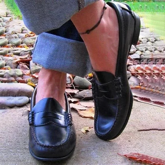 Mocassins à enfiler pour femme – Chaussures à petit talon en cuir végétalien pour un confort au quotidien et un style rétro – Ballerines décontractées à bout rond pour le bureau, les voyages et