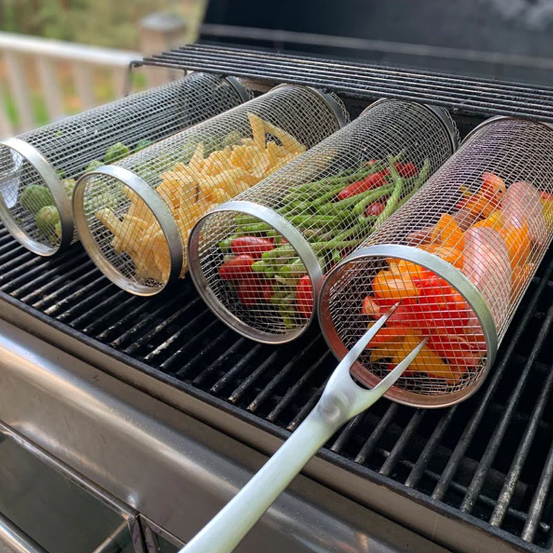 Rotating Tumble Basket for Outdoor Grills – 360° Roll Cage for Vegetables, Meat & Seafood – Stainless Steel BBQ Accessory