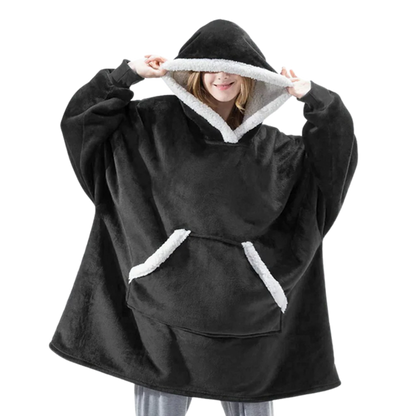 Oversized Wearable Throw with Hood & Front Pocket for Couch Lounging, Streaming & Staying Warm Indoors or Outdoors