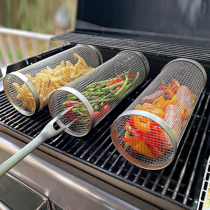 Rotating Tumble Basket for Outdoor Grills – 360° Roll Cage for Vegetables, Meat & Seafood – Stainless Steel BBQ Accessory