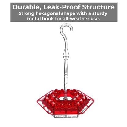 Hexagonal Nectar Station for Hummingbirds – 30 Feeding Openings, Built-In Insect Barrier, 12 oz Capacity, Weather-Proof Design for