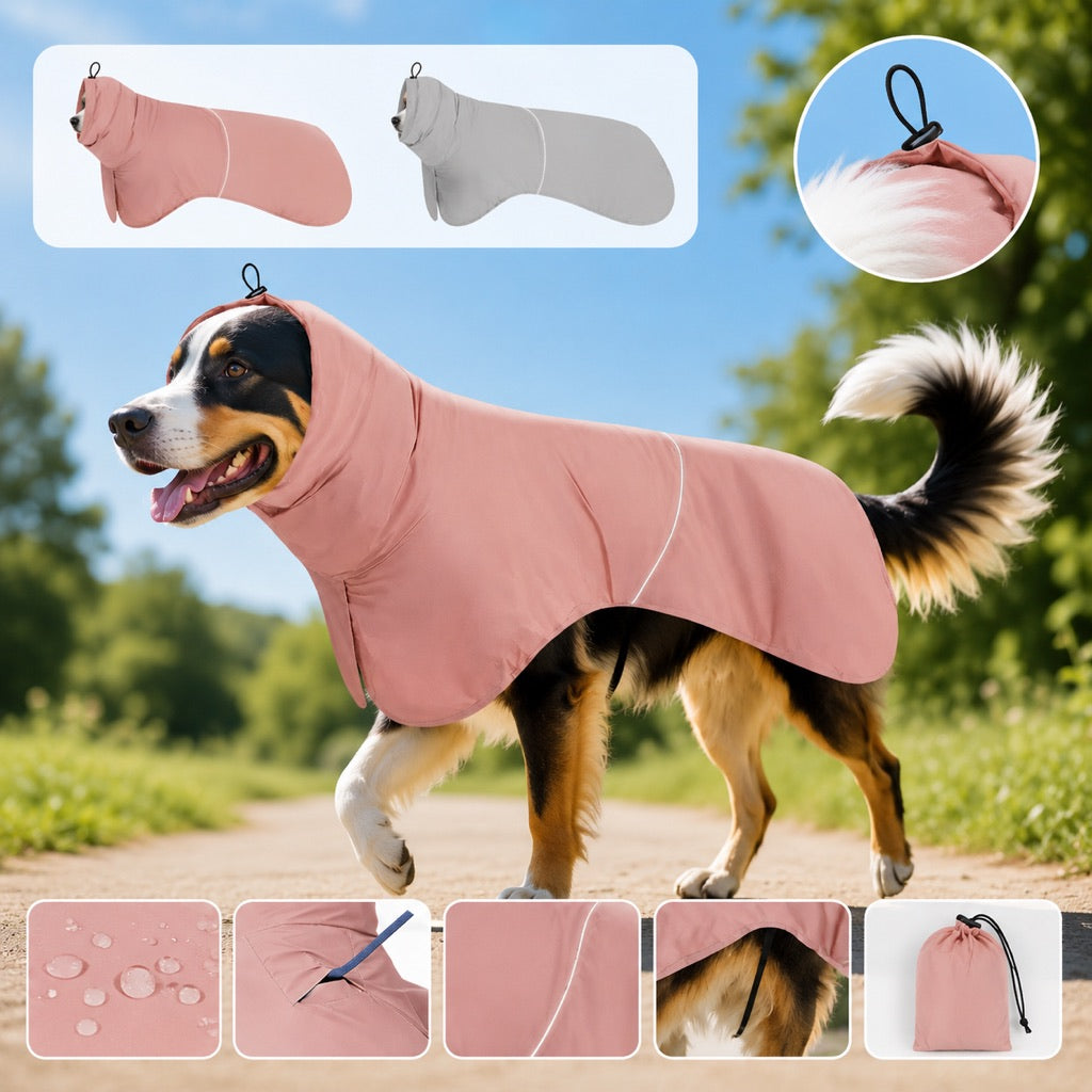 Ortekor Hooded Dog Sun & Rain Cape for Summer Walks - Lightweight Neck-to-Back Coverage for Drizzle, Wind & Sunny Outdoor Days