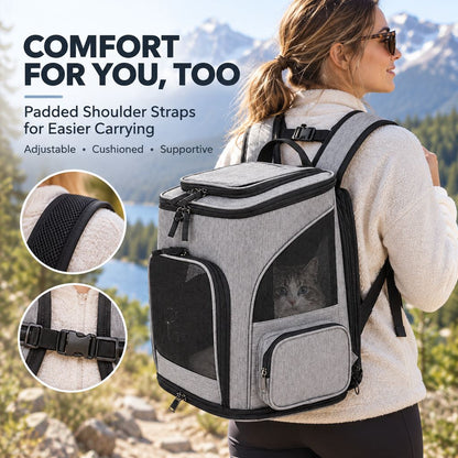 Ortekor Expandable Pet Carrier Backpack for Cats & Small Dogs - Breathable Mesh Travel Backpack with Extra Rest Space for Trips & Vet Visits