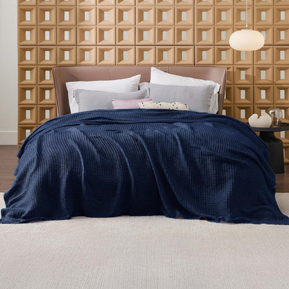 Pure Cotton Thermal Blanket – Queen 90×90 in – Textured Weave Layer for All Seasons – Lightweight & Breathable Throw for Bed or Sofa