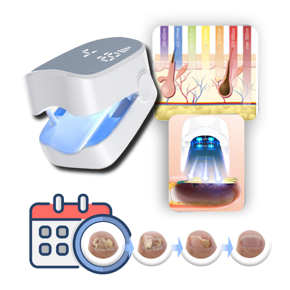 Appareil de luminothérapie rechargeable pour le soin des ongles, double mode LED bleue et traitement au laser froid, utilisation quotidienne portable de 7 minutes pour les ongles d'orteils et
