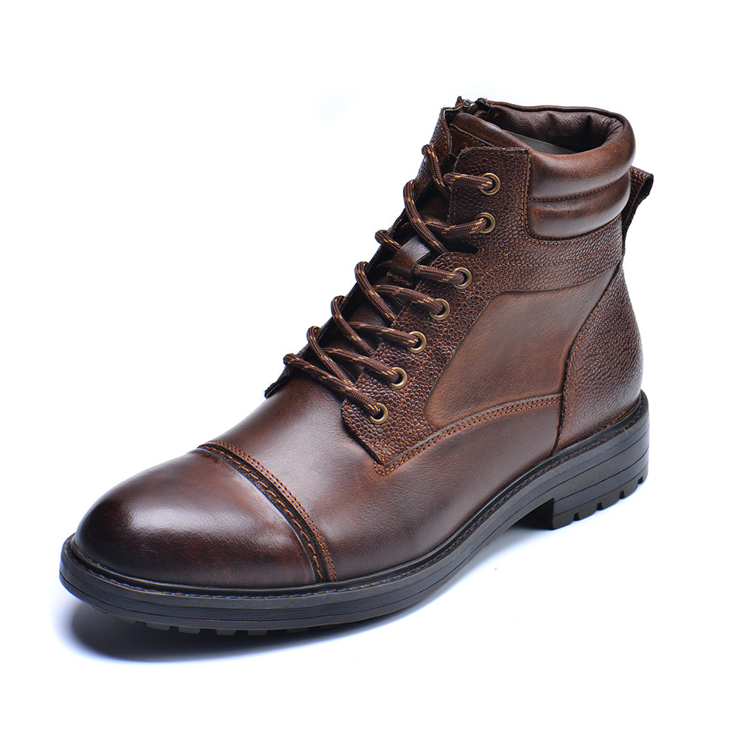 Men's Waterproof Leather Combat Boots with Reinforced Stitching & Anti-Slip Sole for Work, Hiking & Everyday Wear