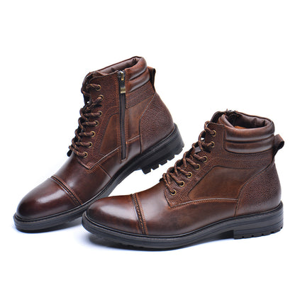 Men's Waterproof Leather Combat Boots with Reinforced Stitching & Anti-Slip Sole for Work, Hiking & Everyday Wear