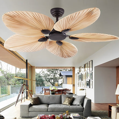 52-Inch Remote Control Tropical Leaf Ceiling Fan with Whisper-Quiet DC Motor for Bedrooms, Living Rooms | Natural Brown Palm Style Cooling F