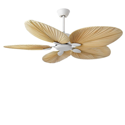 52-Inch Remote Control Tropical Leaf Ceiling Fan with Whisper-Quiet DC Motor for Bedrooms, Living Rooms | Natural Brown Palm Style Cooling F
