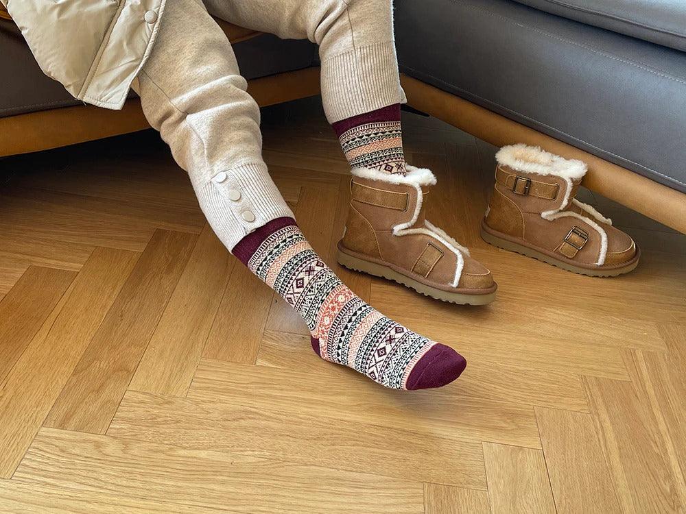 Thick Wool Blend Crew Socks for Winter – Insulated Thermal Socks with Traditional Nordic Patterns for Men & Women