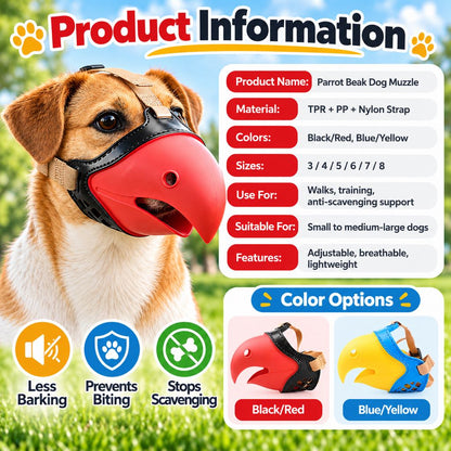 Ortekor Adjustable Parrot Beak Dog Muzzle for Walks & Training - Helps Reduce Scavenging & Biting
