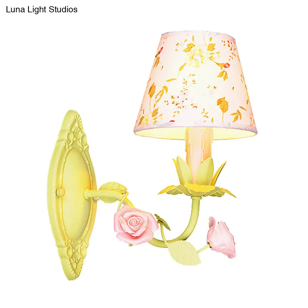Green Adjustable Cone Wall Light for Bedroom & Living Room | Vintage-Inspired 1-Light Sconce with Cloth Shade | E12/E14 Socket Farmhouse