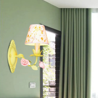 Green Adjustable Cone Wall Light for Bedroom & Living Room | Vintage-Inspired 1-Light Sconce with Cloth Shade | E12/E14 Socket Farmhouse