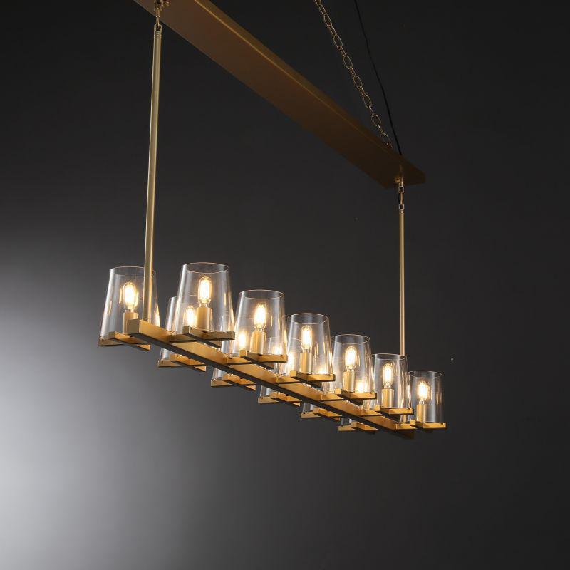 Linear Crystal Chandelier 49-60 Inch X-Frame Dining Room Ceiling Light Brass Nickel Bronze Kitchen Island