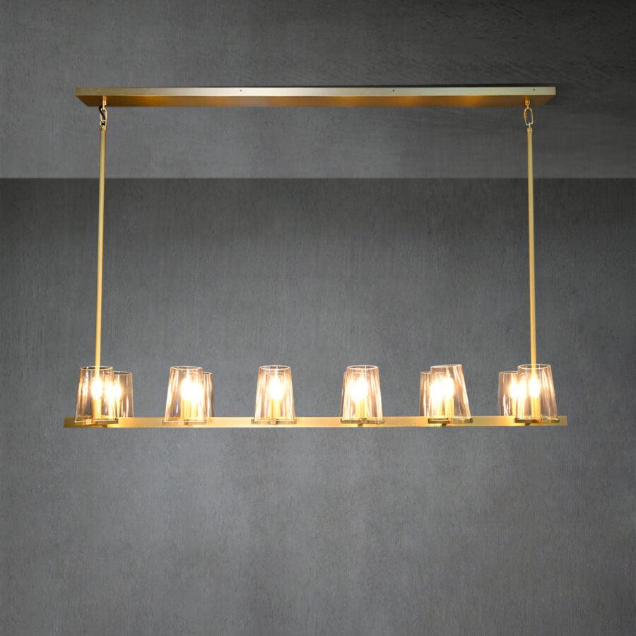 Linear Crystal Chandelier 49-60 Inch X-Frame Dining Room Ceiling Light Brass Nickel Bronze Kitchen Island