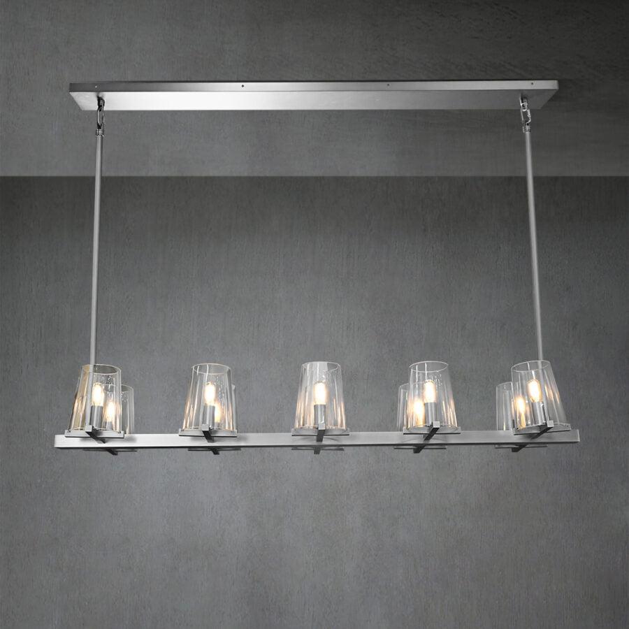 Linear Crystal Chandelier 49-60 Inch X-Frame Dining Room Ceiling Light Brass Nickel Bronze Kitchen Island