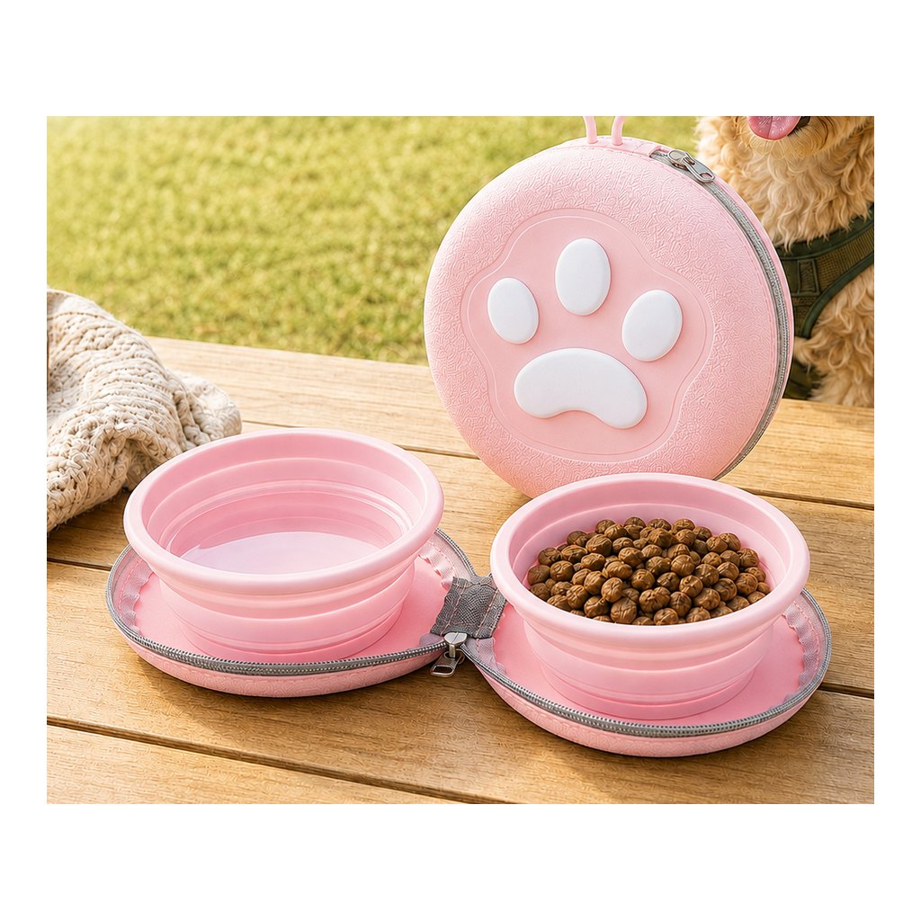 Ortekor Paw-Shaped Collapsible Pet Travel Bowl Set for Walks, Camping & Road Trips - Feed Anywhere Without Bulky Bowls