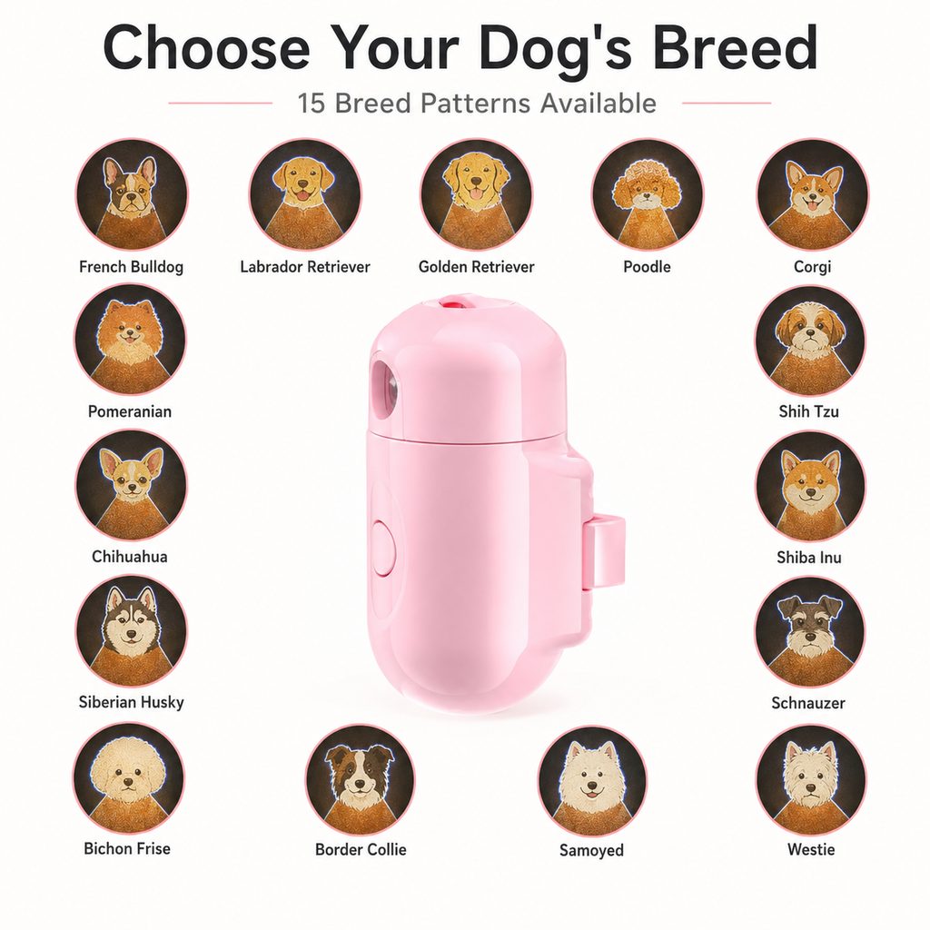 Ortekor PawGlow Pink Breed Projector Dog Light for Night Walks - USB Rechargeable Clip-On Pet Light for Extra Visibility & Fun
