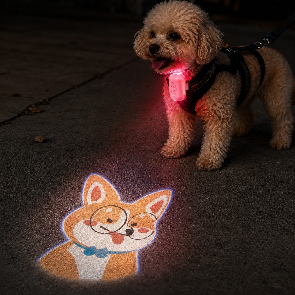Ortekor PawGlow Pink Breed Projector Dog Light for Night Walks - USB Rechargeable Clip-On Pet Light for Extra Visibility & Fun