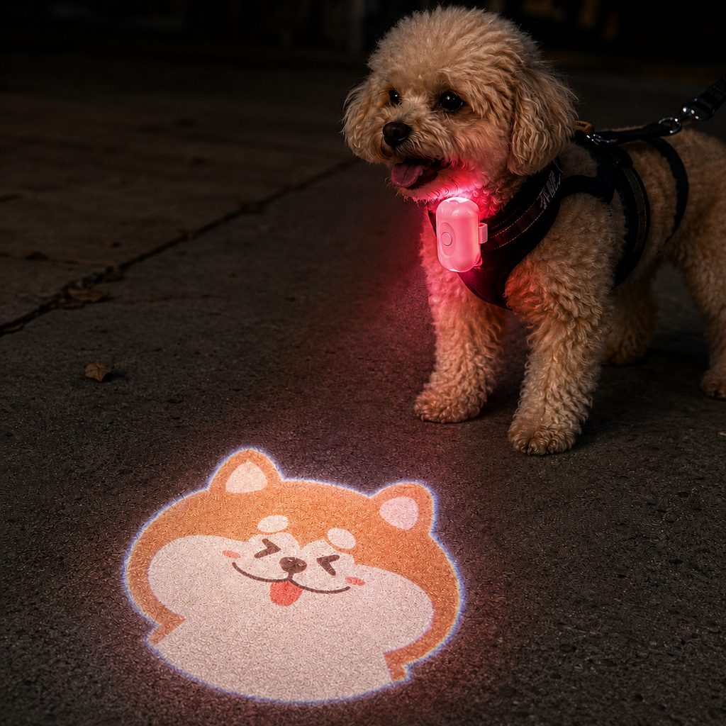 Ortekor PawGlow Pink Breed Projector Dog Light for Night Walks - USB Rechargeable Clip-On Pet Light for Extra Visibility & Fun