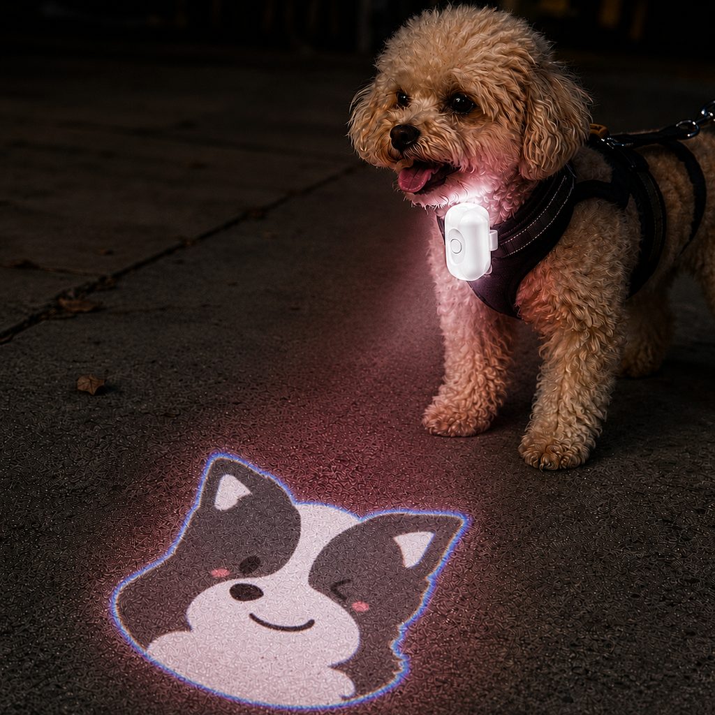 Ortekor PawGlow Pink Breed Projector Dog Light for Night Walks - USB Rechargeable Clip-On Pet Light for Extra Visibility & Fun